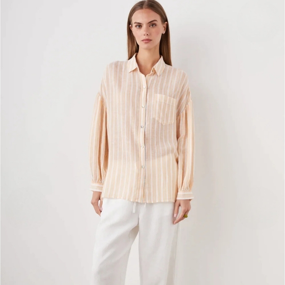 Rails Cleo Top Clementine Stripe Linen Blend Size Small - Picture 1 of 10